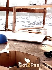 15 pictures - Gorgeous European pisses outside on a blue sheet