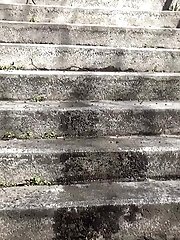 15 pictures - Dark haired girl pisses on concrete steps