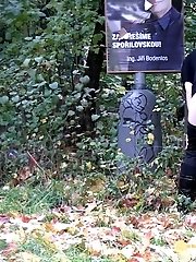15 pictures - Brunette teen pees in front of passing traffic