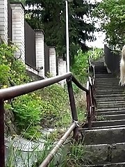 15 pictures - Blonde babe pees on the bottom of some steps