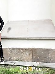 15 pictures - Cute blonde squats outside in the wind to piss