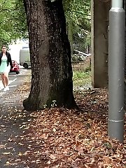 15 pictures - Chubby girl pulls up her dress to piss outside