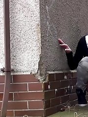 15 pictures - Brunette girl needs to pee while walking by a road