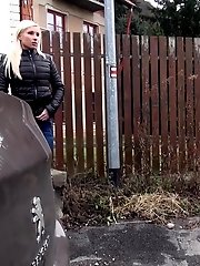 15 pictures - Blonde babe pisses onto concrete like a sprinkler