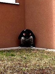 15 pictures - Brunette girl is so desperate to pee outside