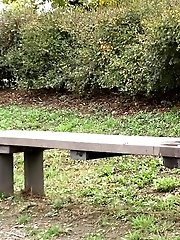 15 pictures - Dark haired babe in leggings pisses outside
